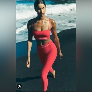 ALO Yoga Alosoft Relay Candy Red leggings + bra as a set Small